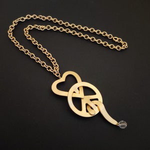 MOSCHINO ~ Auténtico collar/cadena/eslabón/lazo vintage con signo de interrogación chapado en oro - Corazón de la Paz y Signo de Interrogación