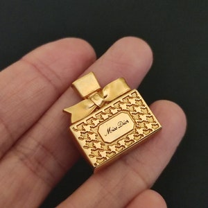 CHRISTIAN DIOR ~ Authentic Vintage Gold Plated Brooch/Pin - Fragrance Perfume Bottle Miss Dior