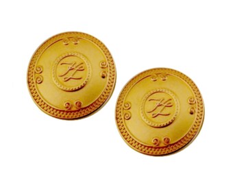 KARL LAGERFELD ~ Authentic Vintage Gorgeous Massive Round Clip-On Earrings - KL - Logo Monogram