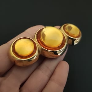 YVES SAINT LAURENT ~ Authentic Vintage Gorgeous Gold Plated Orange Yellow Amber Cabochon Brooch/Barrette - Goossens