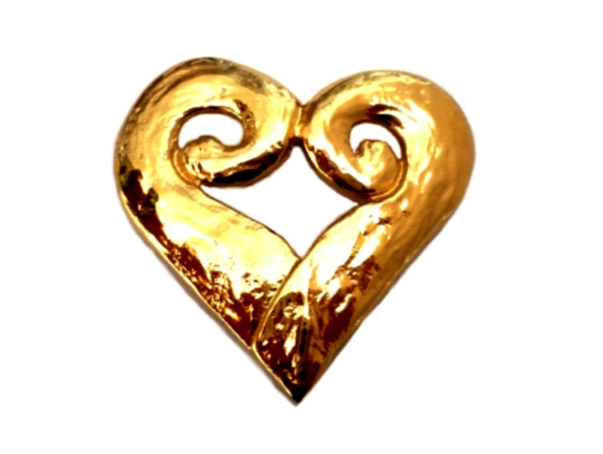 YVES SAINT LAURENT YSL Brooch Gold Plated Logo Pin Brooch Heart Rare F/S