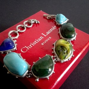 CHRISTIAN LACROIX ~ Authentic Vintage Silver Plated Adjustable Bracelet/Link/Chain - Stones - CL
