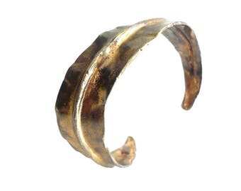 YVES SAINT LAURENT ~  Authentic Vintage Textured Patina Leaf Bracelet Cuff/Bangle - Rive Gauche