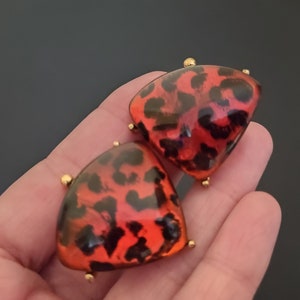 YVES SAINT LAURENT ~ Authentic Vintage Gold Plated Clip-On Earrings - Leopard Print