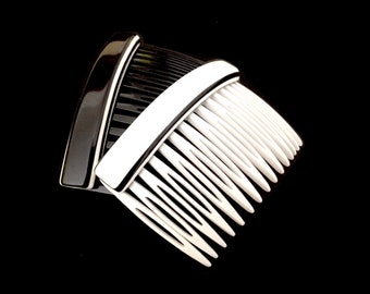 CARITA ~ Auténtico conjunto vintage de 2 clips para el cabello de rayas blancas y negras / barrettes para el cabello / peines para el cabello - Hecho en Francia