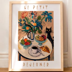 Cat Print Retro Funny Bistro Coffee Posters Le Petit Dejeuner Kitchen Decor French Cafe WITHOUT FRAME