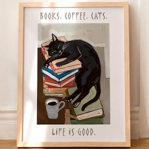 Stampa di gatti, retrò, divertenti, libri da bistrot, poster di caffè, caffè francese, arredamento per la casa SENZA CORNICE