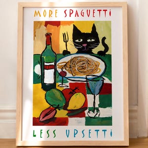Mais Espaguete Menos Regretti Impressão de Gato Engraçado Pôster Bistrô Jantar Macarrão Pôsteres Decoração de Parede de Cozinha Italiana SEM MOLDURA
