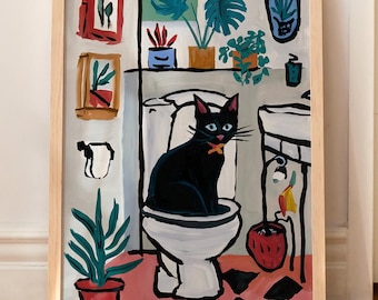 Badrumskatttryck Matisse Rolig Poster Väggdekor Bajsande Tryck Toalett Väggkonst UTAN RAM