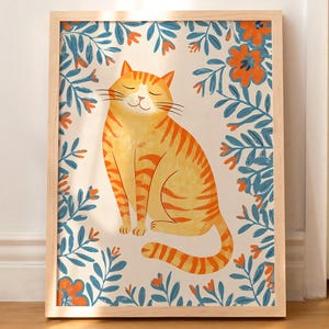 Decoração com estampa de gato laranja fofo, animal de estimação folclórico, retrato engraçado, presente para amantes de gatos, sem moldura