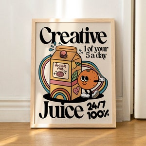 Arte de pared con jugo creativo, decoración de pared retro de moda, decoración de cocina, impresión vintage de los años 70, decoración de guardería SIN MARCO