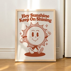 Sun Retro Character Wall Art Retro Quote Wall Print Retro Wall Decor Large WITHOUT FRAME