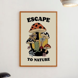Frog Mushroom Cottagecore Print Cute Froggy Positive Retro Wall Art Neutral WITHOUT FRAME