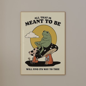Retro Frog Print Wall Art Poster Trendy 70s Self Care Print Wall Decor Positive Quote Groovy Mushroom WITHOUT FRAME