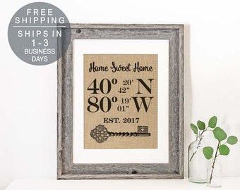 New Home Housewarming Gift Rustic Gifts Our First Home House Warming Gift Latitude Longitude Sign Real Estate Gift Address Sign Coordinates