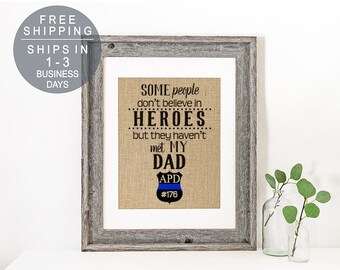 My Hero Wears a Badge Police Dad Gifts My daddy is a Police Officer Wall Decor, Police Officer Gifts for Dad Thin Blue Line Daddy is my Hero