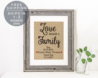 Burlap Love Makes a Family Adoption Gift, Personalized Family Gift for Adoption Day, Adoption Gift Print, Adoption Gifts, Adopting Baby Gift