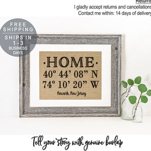 Our First Home, Coordinates Sign, Personalized Housewarming Gift, Latitude Longitude Sign, Gift for Newlyweds, House Warming Gift, Home Sign image 1