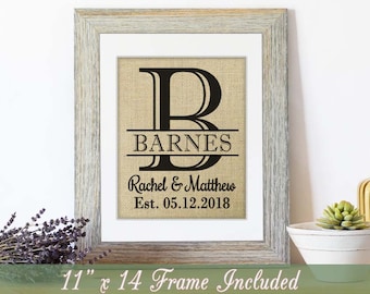Framed Burlap Print, Burlap Sign, Personalized Wedding Shower Gift, Personalized Mr and Mrs, Wedding Present, Burlap Wedding Gift