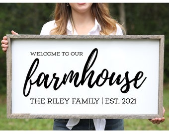 Welcome to Our Farmhouse Wall Decor Personalized Farmhouse Sign Rustic Farmhouse Decor Barn Wood Farmhouse Sign Distressed Farmhouse Sign