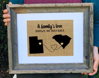 Long Distance Family Gift Framed State Maps With Heart Mother Daughter Gift For Mother Gift For Mom Gift For Mothers Day Gift For Her