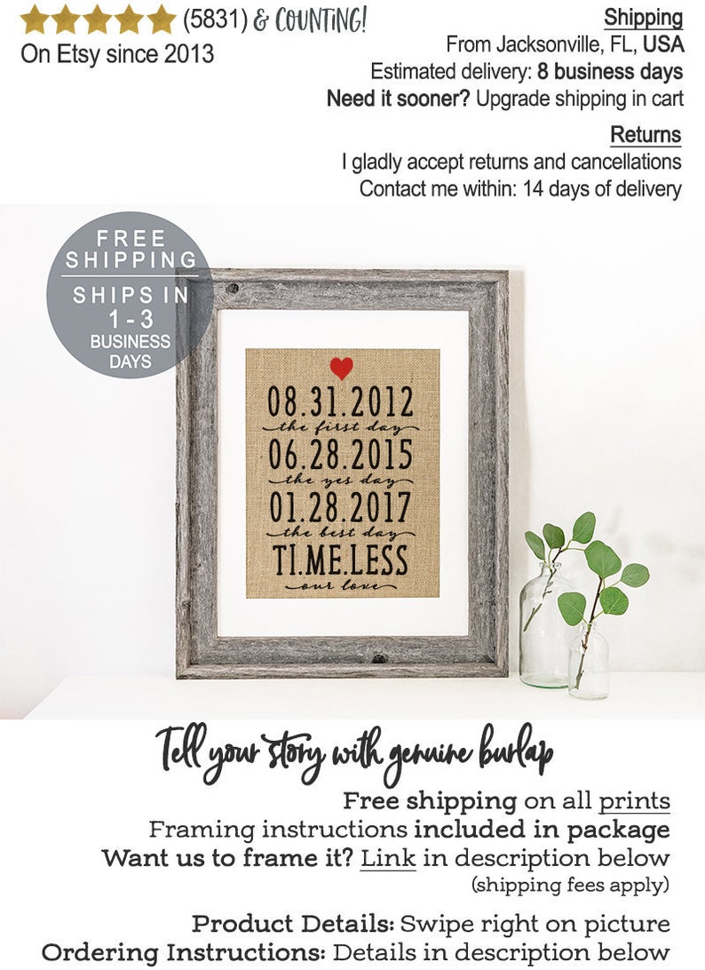 Personalized Anniversary Gift For Her Wedding Gift Wife Gift for Wife Fiance Gift for Fiance Our Love is Timeless Newlywed Anniversary Print image 1