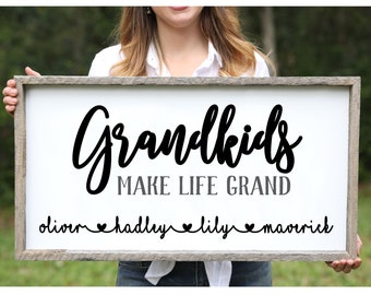 Grandkids Make Life Grand Wood Sign Grandkids Sign Grandma Gifts Mothers Day Gift Grandparents Sign Great Grandkids Farmhouse Sign