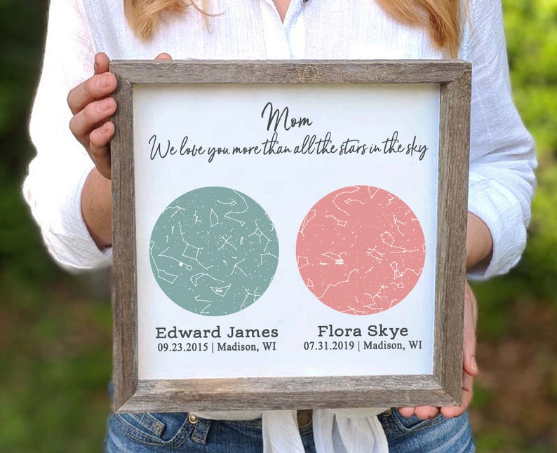 Star Map Names And Birthdays Constellation Art Personalized Gift Mothers Day Gift For Mom From Daughter Wood Sign Mother Daughter Gift 12x12 (1-3)