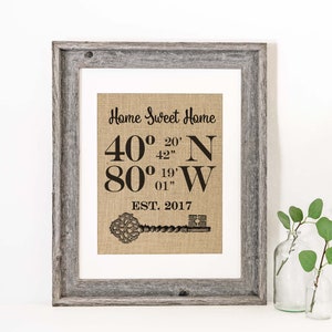 New Home Housewarming Gift Rustic Gifts Our First Home House Warming Gift Latitude Longitude Sign Real Estate Gift Address Sign Coordinates image 2