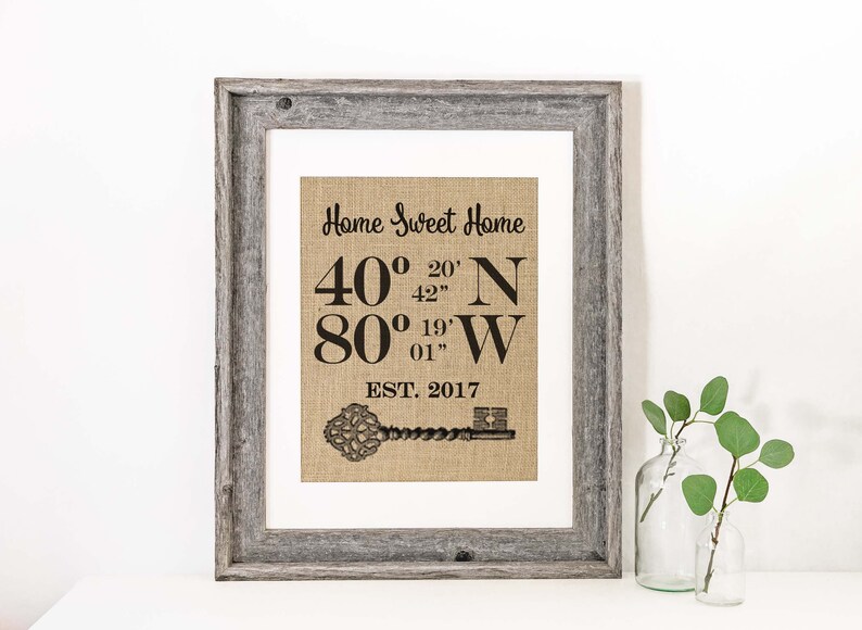 New Home Housewarming Gift Rustic Gifts Our First Home House Warming Gift Latitude Longitude Sign Real Estate Gift Address Sign Coordinates image 2