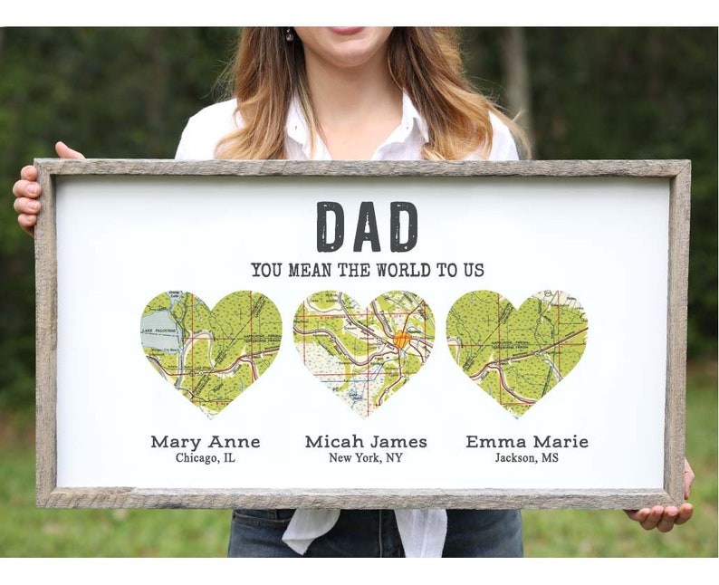 Personalized Christmas Gifts for Him Gift For Dad From Daughter Wood Heart Map By KnN, Long Distance Father Daughter Gift Dad Family Gift 