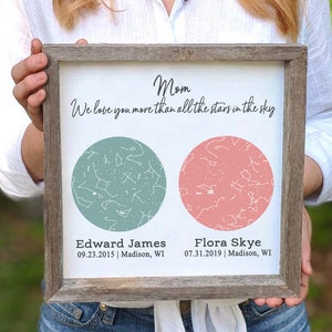 Custom Star Map Farmhouse Wood Sign Mothers Day Gift for Mom Gift Night Sky Map Constellation Map Birthday Gift Mom Sign Mother Gift 12x12 (1-3)