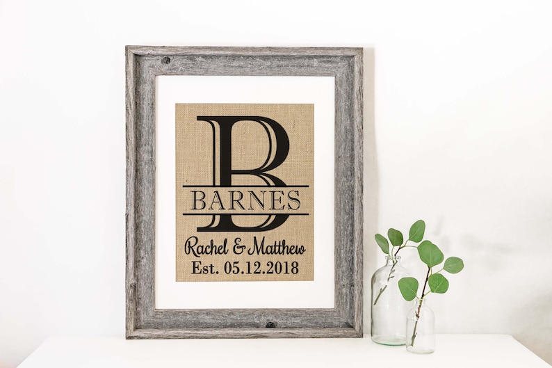 Burlap Wedding Gift Personalized Burlap Monogrammed Print Burlap Family Name Sign image 2