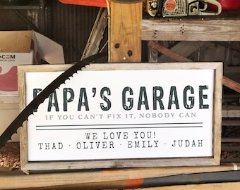 Papa's Garage Sign Personalized Fathers Day Gift Wood Sign Family Sign Garage Decor Childrens Names Grandpa Gift From Kids Papa Gift