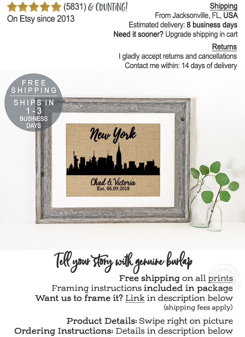 Personalised New York Skyline Word Print Engagement Wedding Gift Ideas Gifts 