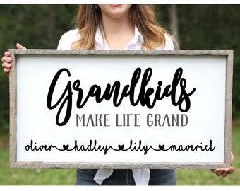 Grandparents Gifts for Father Day Gifts for Grandma and Grandpa with Grandkids Names Farmhouse Wood Sign Holiday Decor Personalized Gifts