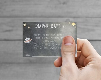 Custom Digital Diaper Raffle Card Inserts for Baby Shower - Space / Aliens / Rocket / Spaceship