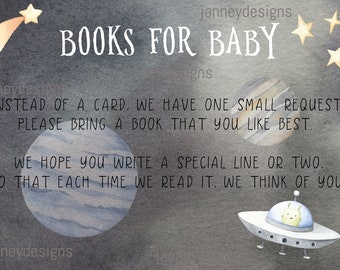 Custom Digital Book Request Insert Card for Baby Shower (Alt Text) - Space / Aliens / Rocket / Spaceship