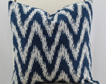 Designer chevron fabric navy blue and white, pillow cover,accent pillow,decorative pillow,lumbar pillow,same fabric front and back.