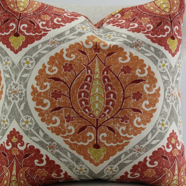 Patrina Pomegranate and Terra portfolio pillow cover,throw pillow.accent pillow.decorative pillow,lumbar pillow,same fabric on front and bk.