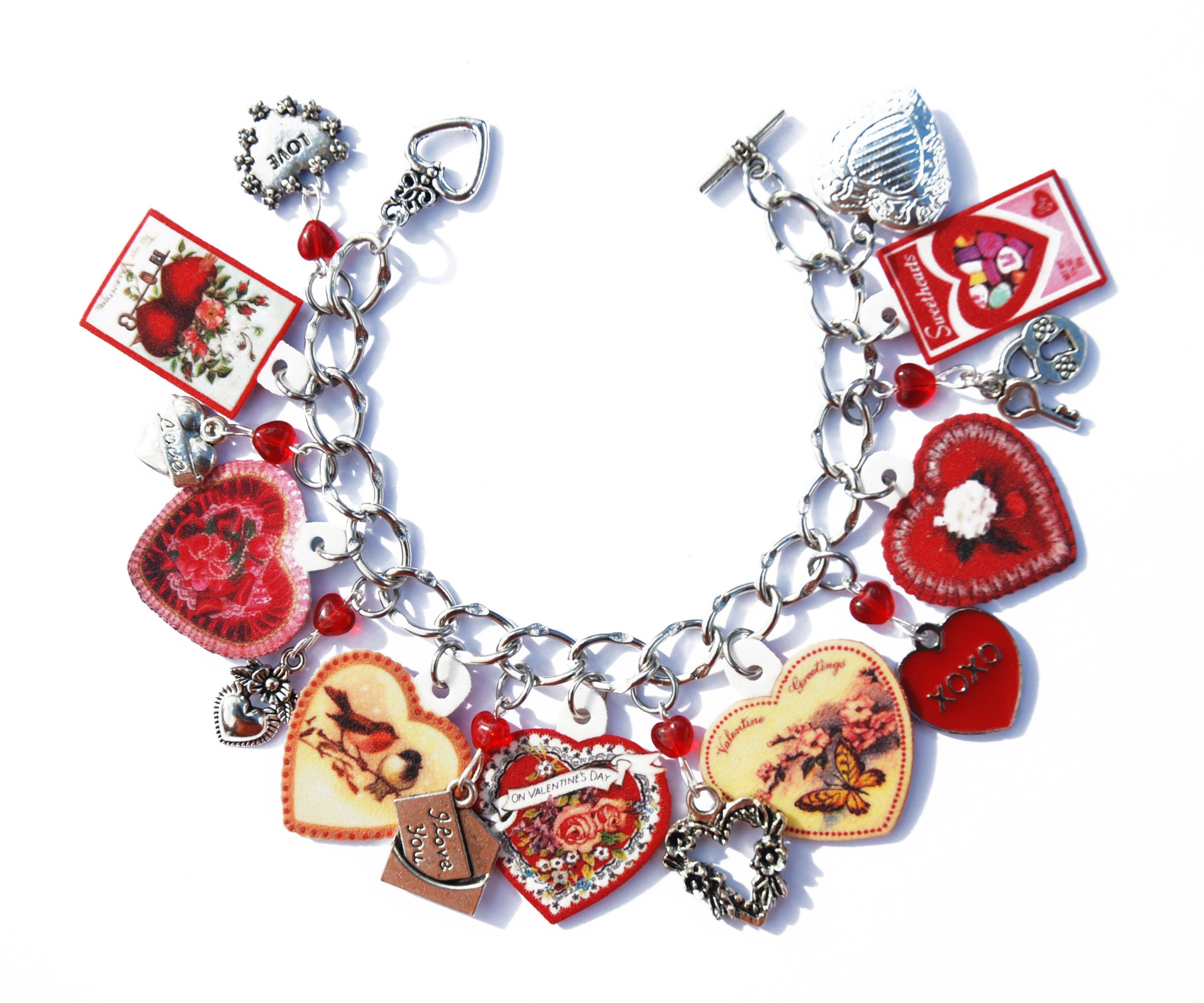 Valentines Day Bracelet, Valentines Charm Bracelet, Valentines Day
