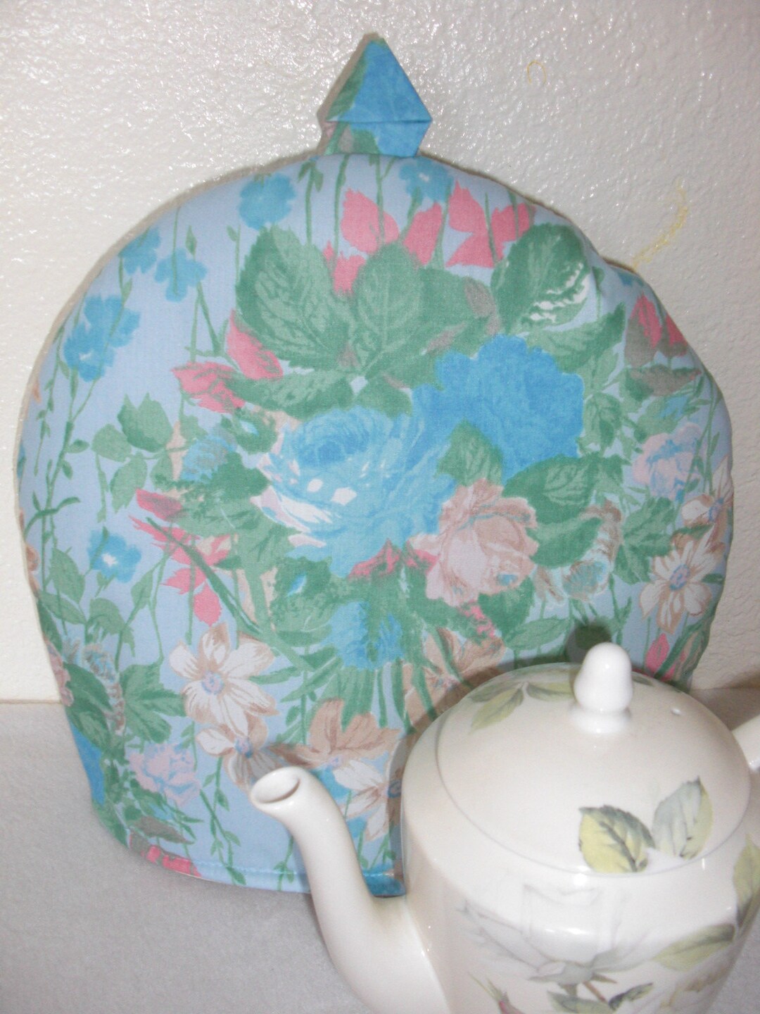 Blue Floral Print Teapot Cozy Insulated With Insulbright and Warm