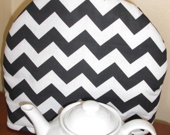 Tea Cozy Black and White Chevron Insulated with Insul-Bright and Warm Fleece