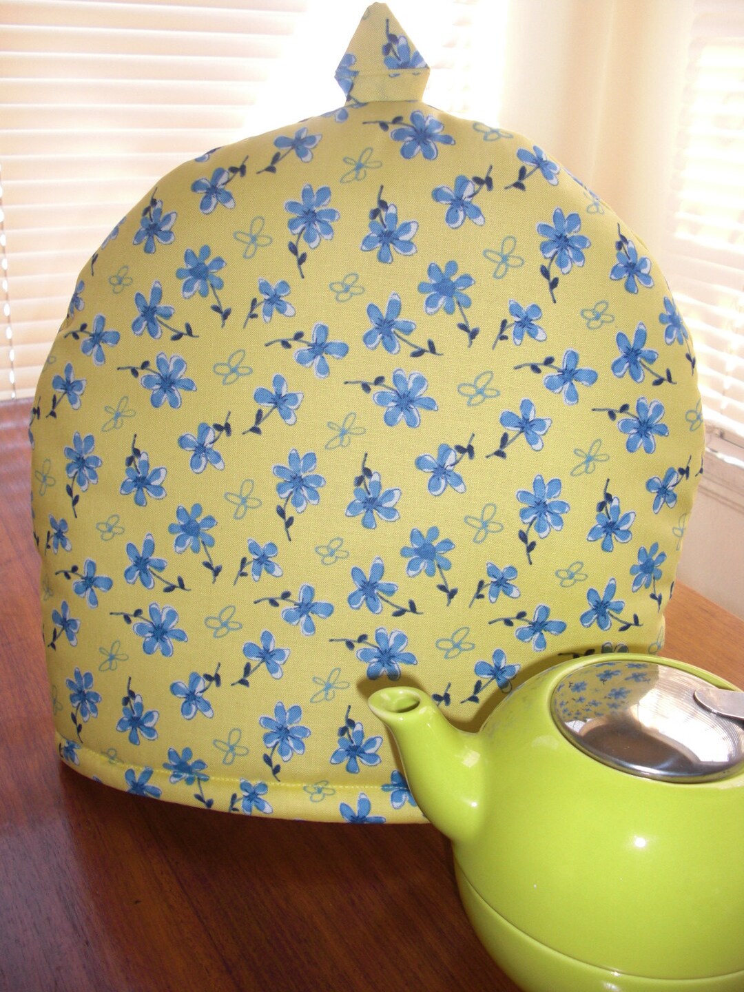 Yellow and Blue Teapot Cozy Insulated With Insulbright and Warm Fleece