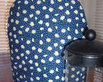 French Press Coffee Cozy Cafetaire Cover Pretty Navy Blue Floral with Daisies- Keeps Coffee Very Hot