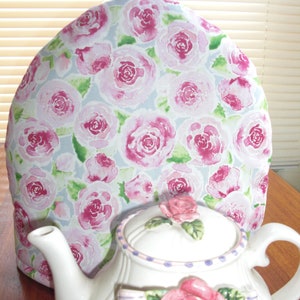 Teapot Cozy - Teapot Cover - Double Insulated - Watercolor Rose Print- Made with Insul-Bright and Warm Fleece