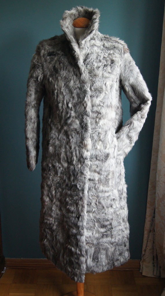 Real fur coat Grey Curly Lamb Size M