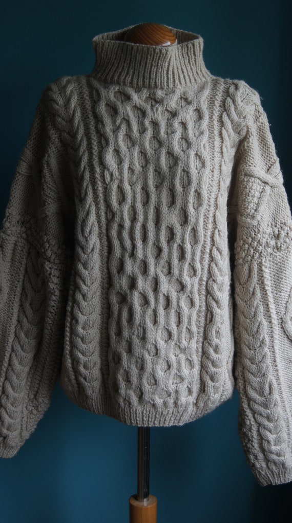 Vintage Unisex Cable Knit Pullover Hand knitted W… - image 1