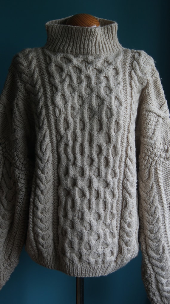 Vintage Unisex Cable Knit Pullover Hand knitted W… - image 2