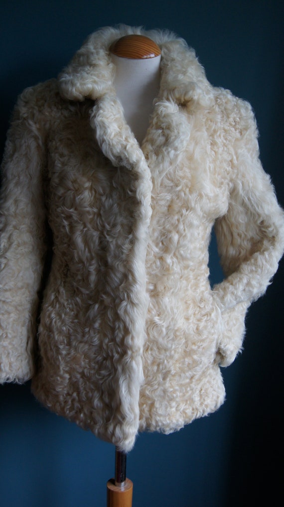 Shearling Curly Fur Coat 80's Vintage Sheepskin Jacket Size XS/S